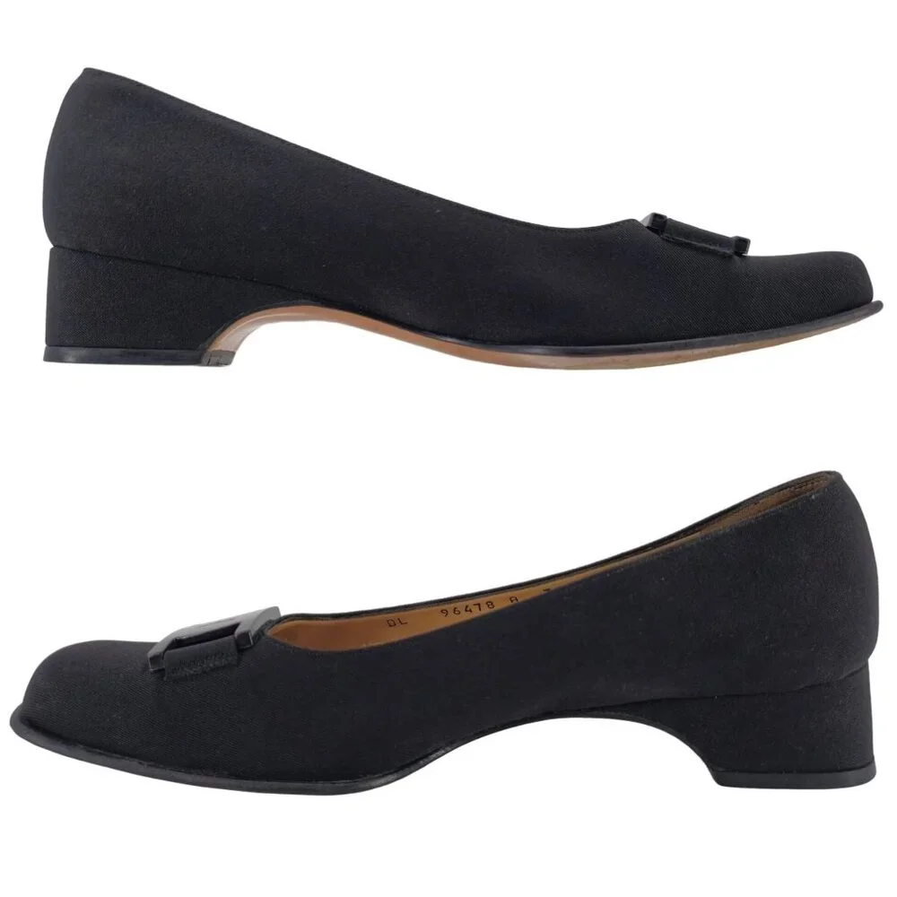 Salvatore Ferragamo Italy Black Fabric Formal Dress Shoes Women 8AA Buckle Pumps - Picture 6 of 11